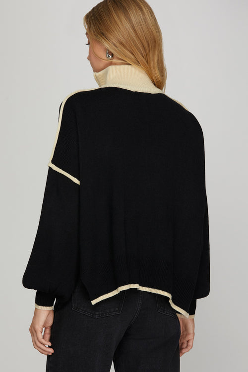 Black with Cream Trim Sweater by She+Sky